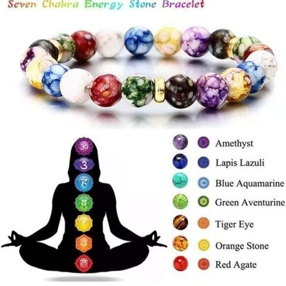 Volcanic Stone Colorful 7 Chakra Energy Bracelet - Picture 14 of 15